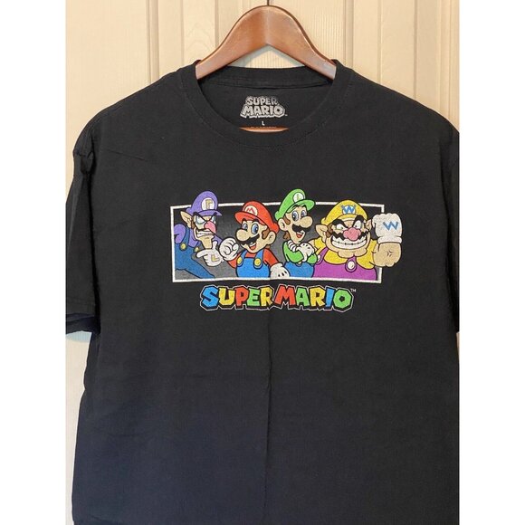 Super Mario Black S/S T-Shirt Men's Size L Cotton Gaming Classic - Picture 3 of 9